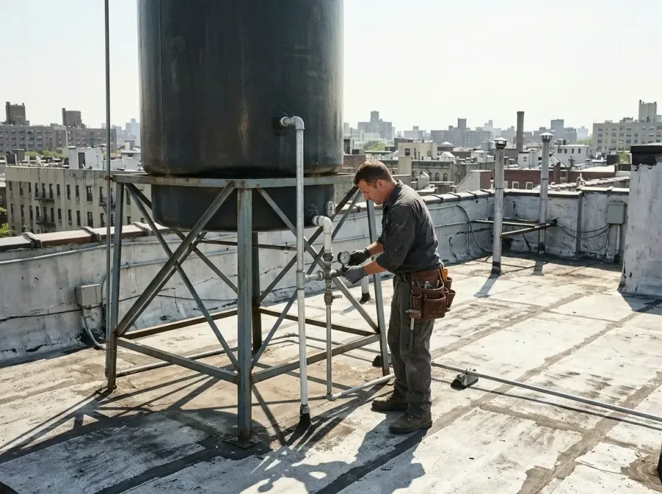 Water Tank — Commercial Plumbing — Water Tank, Metal Platform, Plumber, Commercial Plumbing, Plumbing